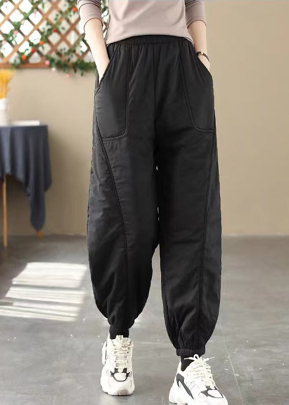 Fine Black Oversized Thick Fine Cotton Filled Harem Pants Winter