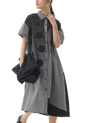 Fine Black Plaid Dot Patchwork Cotton Party Long Shirt Dress Summer