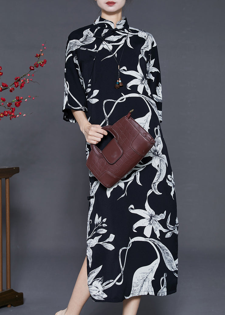 Fine Black Print Silm Fit Oriental Dresses Summer