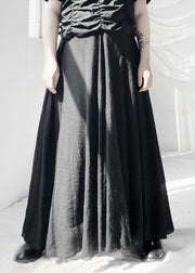 Fine Black Wrinkled Elastic Waist Maxi Skirts