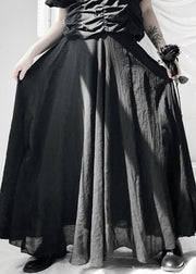 Fine Black Wrinkled Elastic Waist Maxi Skirts