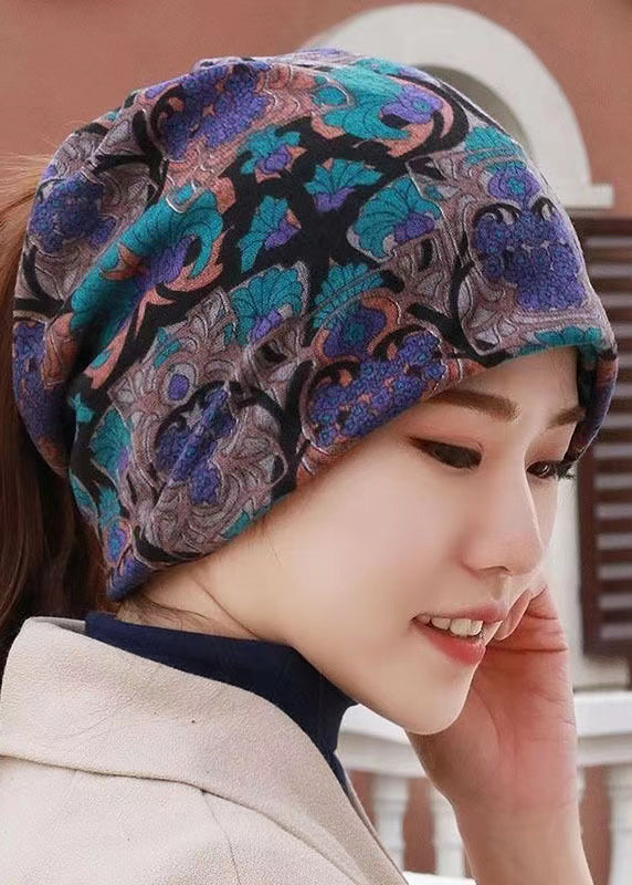 Fine Blue Floral Print Cozy Bonnie Hat