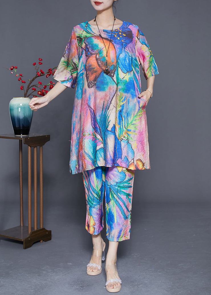 Fine Blue Oversized Butterfly Tie Dye Cotton Two Pieces Set Summer