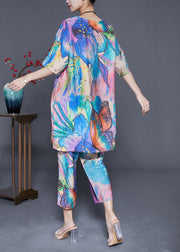 Fine Blue Oversized Butterfly Tie Dye Cotton Two Pieces Set Summer