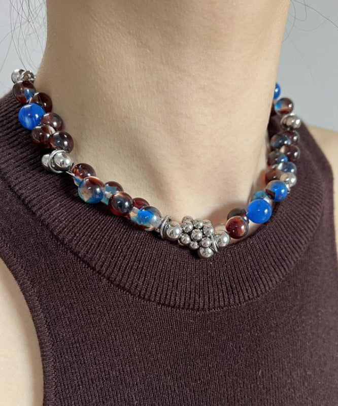 Fine Blue Stainless Steel Acrylic Collar Necklace