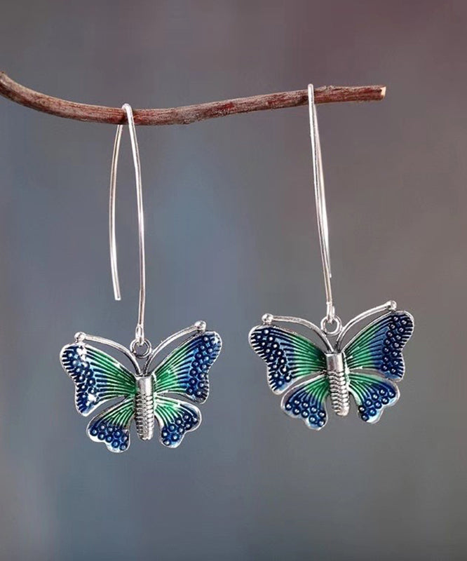 Fine Blue Sterling Silver Butterfly Drop Earrings