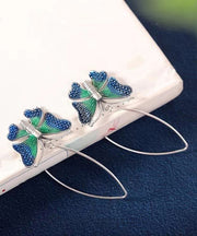 Fine Blue Sterling Silver Butterfly Drop Earrings