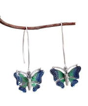 Fine Blue Sterling Silver Butterfly Drop Earrings