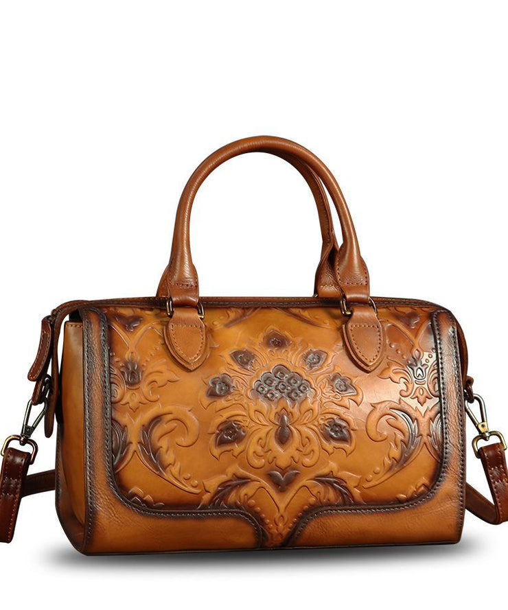 Fine Brown Embossed Large Capacity  Calf Leather Tote Handbag
