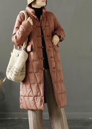 Fine Brown Stand Collar Pockets Duck Down Down Coat Winter