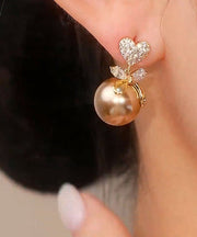 Fine Champagne Copper Alloy Pearl Zircon Love Drop Earrings