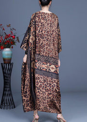 Fine Chocolate Leopard asymmetrical design Silk Party Dress Summer Spring