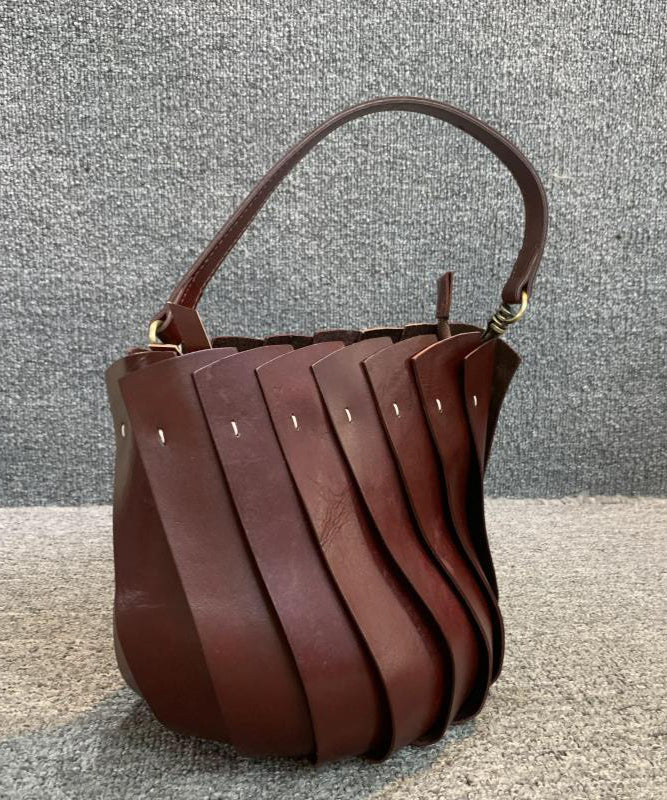 Fine Coffee Patchwork Calf Leather Tote Handbag