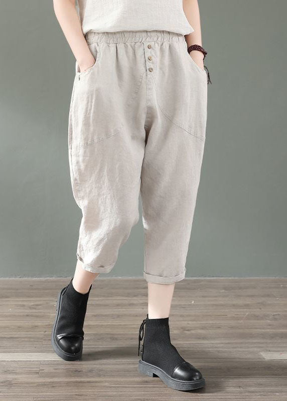 Fine Coffee Pockets Patchwork Linen Crop Pants Summer