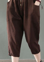 Fine Coffee Pockets Patchwork Linen Crop Pants Summer