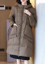 Fine Coffee Zip Up Hooded Patchwork Duck Down Winter Coats Winter