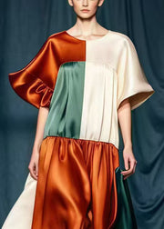 Fine Colorblock Asymmetrical Patchwork Silk Party Dress Summer