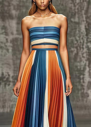 Fine Colorblock Silm Fit Chiffon Pleated Skirts Fall