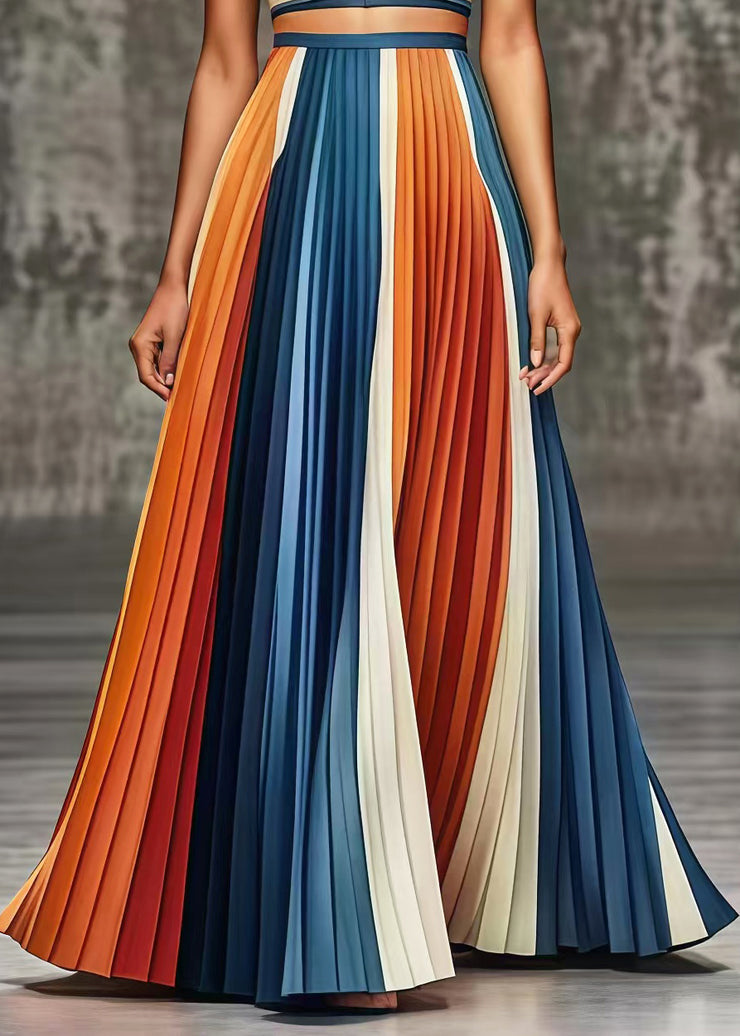 Fine Colorblock Silm Fit Chiffon Pleated Skirts Fall