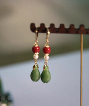 Fine Colorblock Sterling Silver Overgild Jade Orchid Drop Earrings