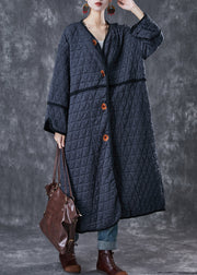 Fine Dull Grey Embroidered Oversized Fine Cotton Filled Coat Winter