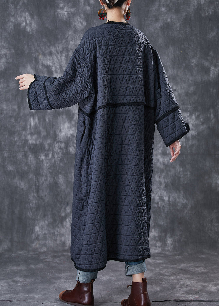 Fine Dull Grey Embroidered Oversized Fine Cotton Filled Coat Winter