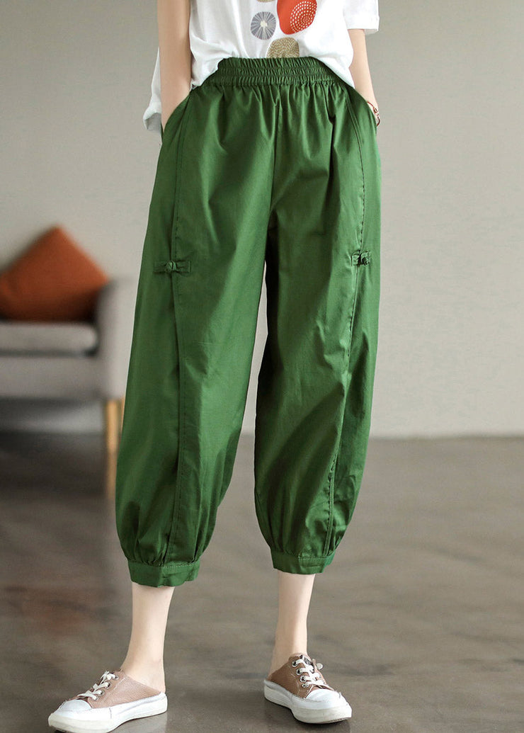 Fine Ginger Patchwork Button Cotton Crop Pants Summer