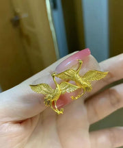 Fine Gold Antique Gold Flying Crane Stud Earrings