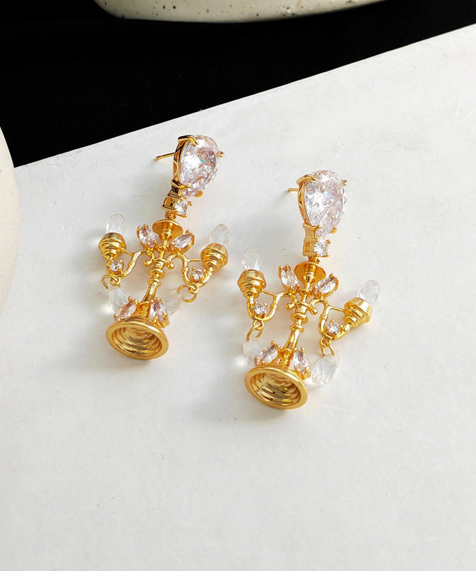 Fine Gold Copper Overgild Glass Ceiling Lamp Stud Earrings