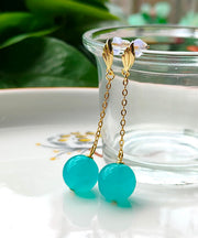 Fine Gold Sterling Silver Blue Gem Stone Drop Earrings