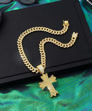 Fine Gold Sterling Silver Overgild Zircon Cross Pendant Necklace