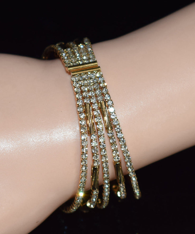 Fine Gold Sterling Silver Overgild Zircon Multilayer Bangle