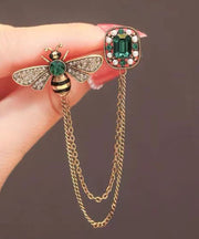 Fine Green Alloy Zircon Bee Pearl Oil Drip Tassel Brooches