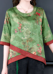 Fine Green Asymmetrical Patchwork Silk Shirts Bracelet Sleeve