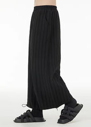 Fine Green Elastic Waist Striped Drawstring Wide Leg Pants Trousers Summer