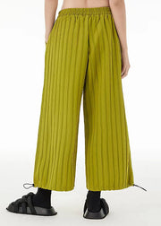 Fine Green Elastic Waist Striped Drawstring Wide Leg Pants Trousers Summer