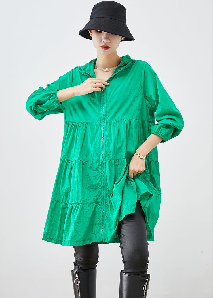 Fine Green Hooded Patchwork UPF 50+ Coat Fall