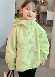 Fine Green Patchwork Zippered Girls Hoodie Coat Fall