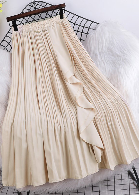 Fine Green Ruffled Elastic Waist Silk Pleated Skirts Summer