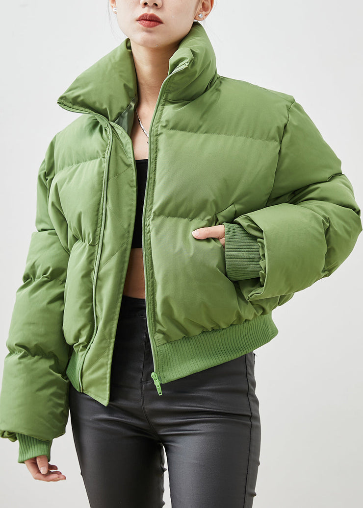 Fine Green Stand Collar Pockets Fine Cotton Filled Short Coat Winter