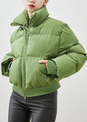 Fine Green Stand Collar Pockets Fine Cotton Filled Short Coat Winter