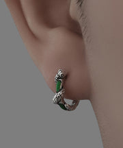 Fine Green Sterling Silver Jade Snake Hoop Earrings