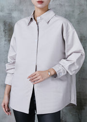 Fine Grey Embroidered Cotton Shirt Spring