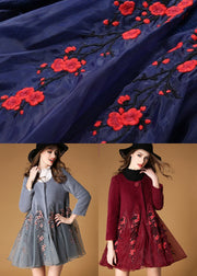 Fine Grey Embroideried Organza Patchwork Wool Coats Winter