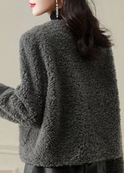 Fine Grey O Neck Tasseled Button Patchwork Wool Coats Winter