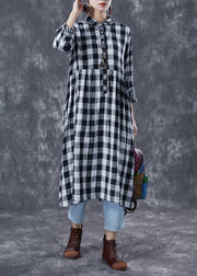 Fine Grey Oversized Plaid Cotton Maxi Dresses Spring