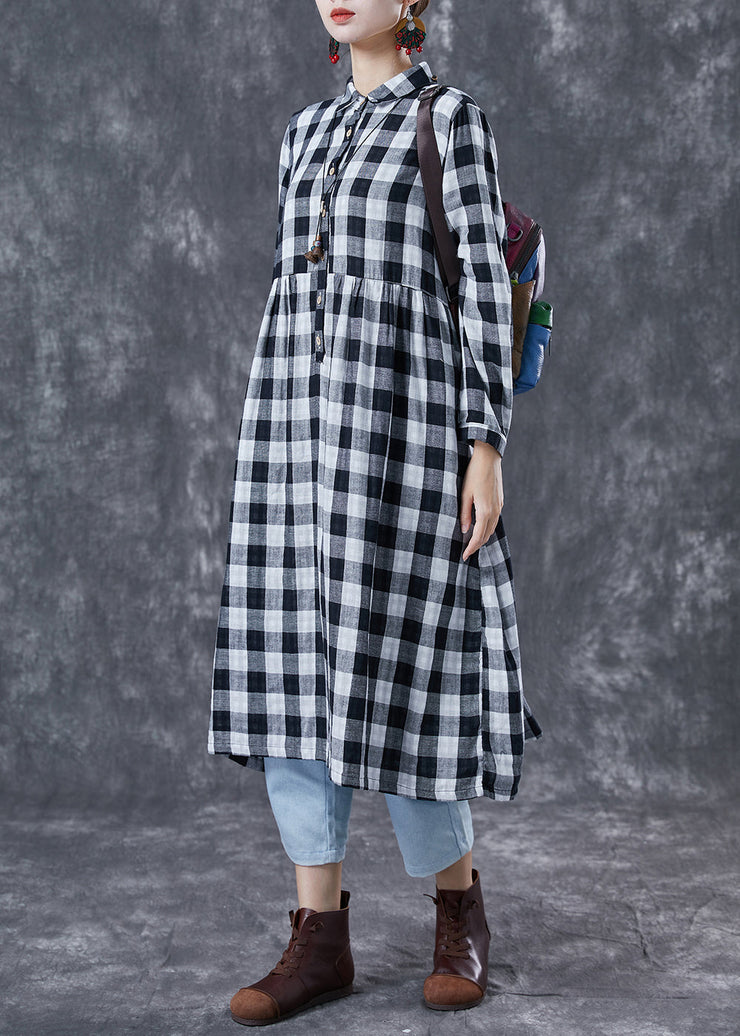 Fine Grey Oversized Plaid Cotton Maxi Dresses Spring