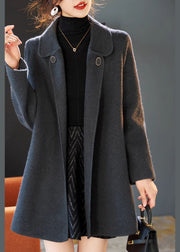 Fine Grey Peter Pan Collar Pockets Woolen Trench Spring