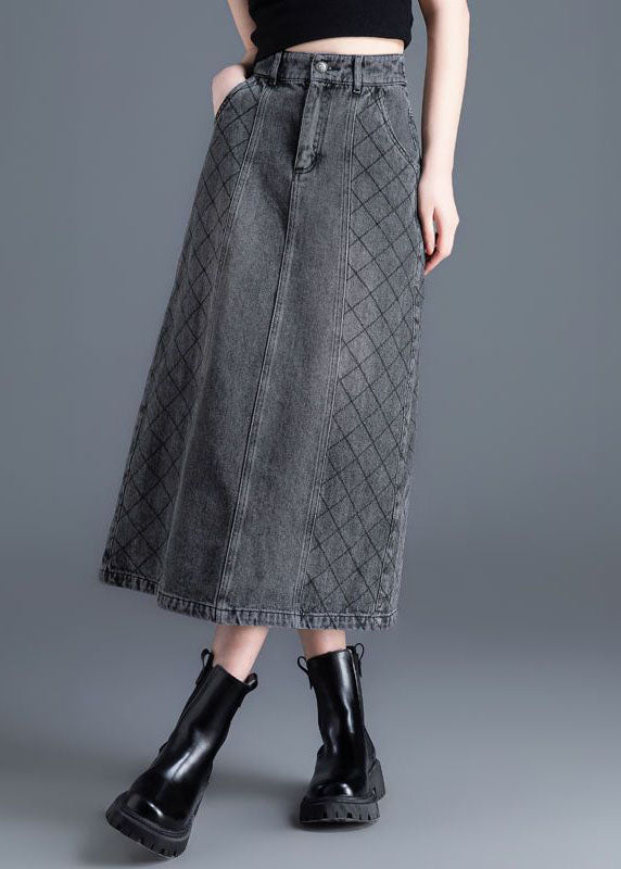 Fine Grey Pockets Patchwork High Waist Denim Skirts Summer