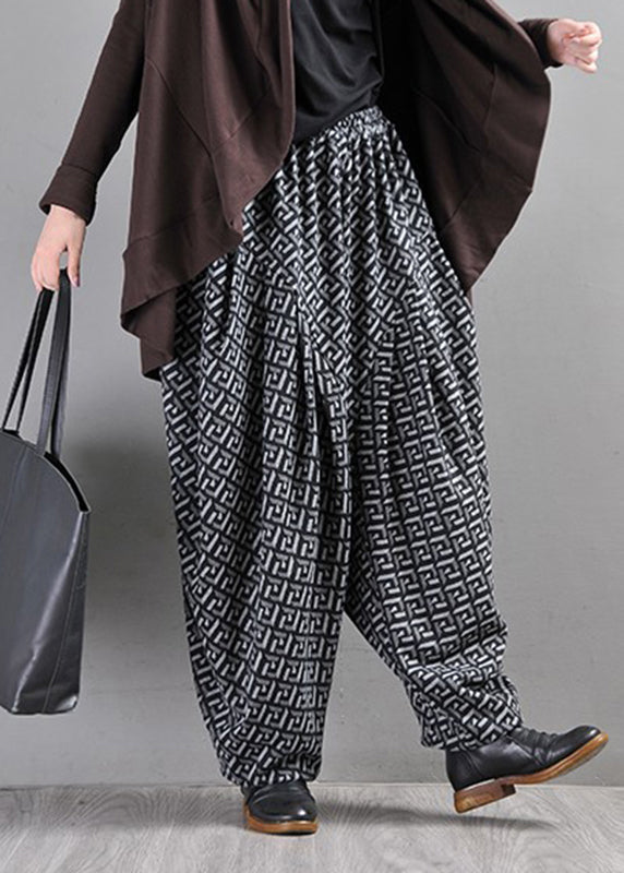 Fine Grey Pockets Print Lantern Pants Fall